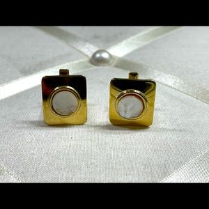 Vintage Gold-Tone Faux Mother-of-Pearl Cuff Links
